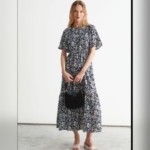 & Other Stories Blue Floral Printed Puff Sleeve Maxi Dress